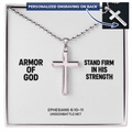 Personalized engraved Armor of God cross necklace on ball chain