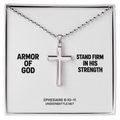Armor of God stainless steel cross necklace on ball chain, Ephesians 6:10-11