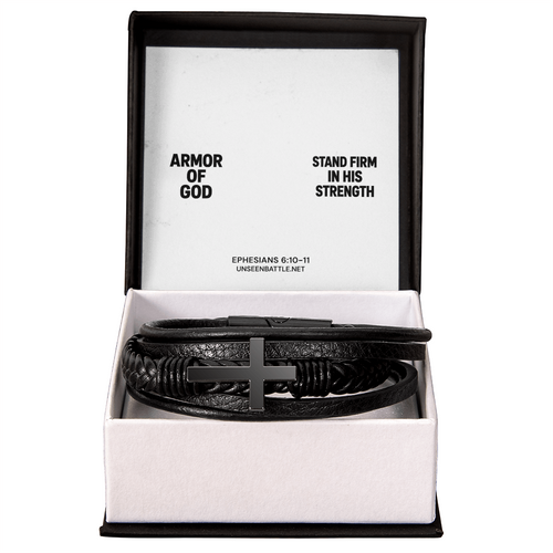 Armor of God cross bracelet, braided vegan leather, Ephesians 6:10-11