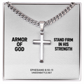 Armor of God cross necklace on Cuban link chain, Ephesians 6:10-11