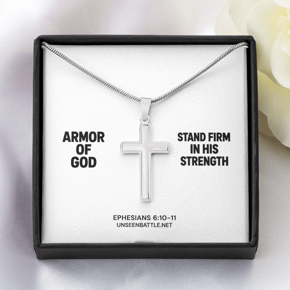 Armor of God cross necklace on snake chain, Ephesians 6:10-11