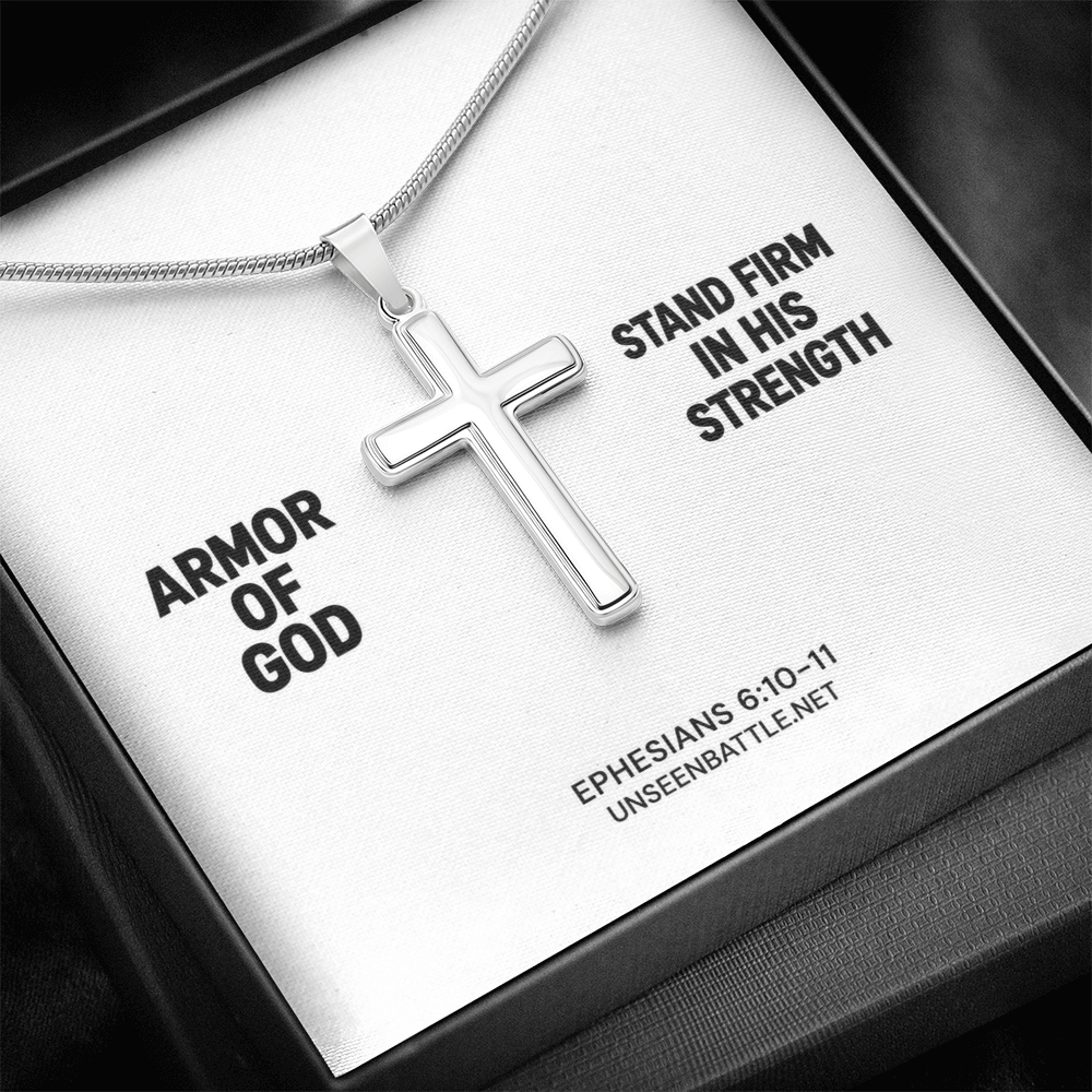 Armor of God cross necklace on snake chain, Ephesians 6:10-11