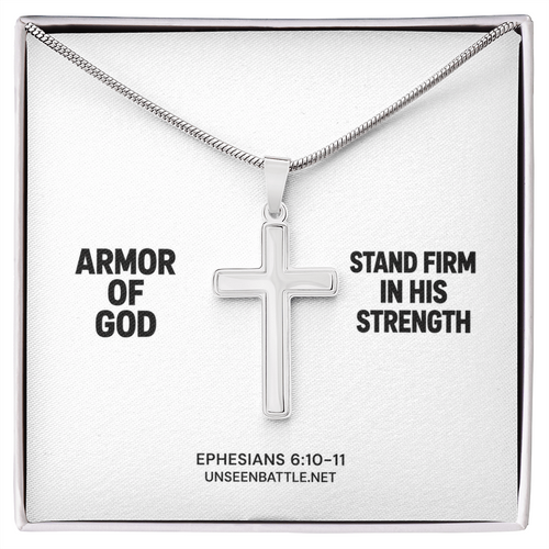 Armor of God cross necklace on snake chain, Ephesians 6:10-11