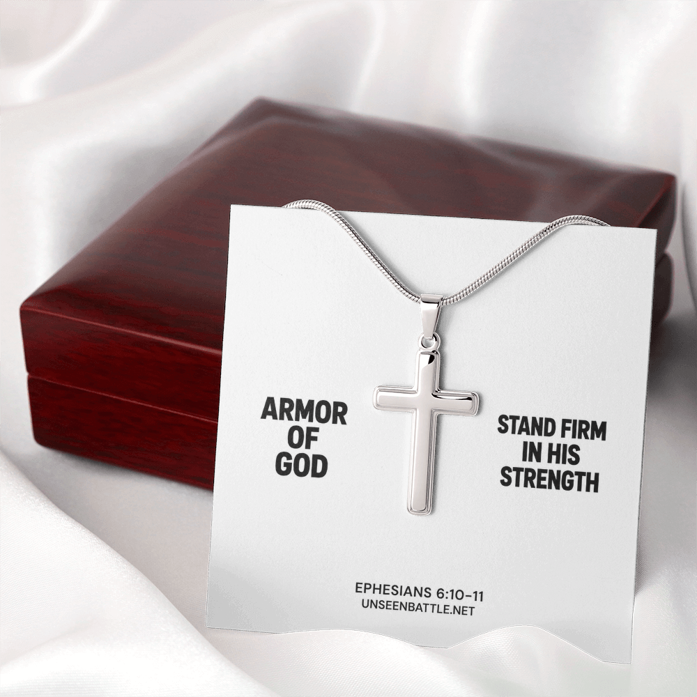 Armor of God cross necklace on snake chain, Ephesians 6:10-11