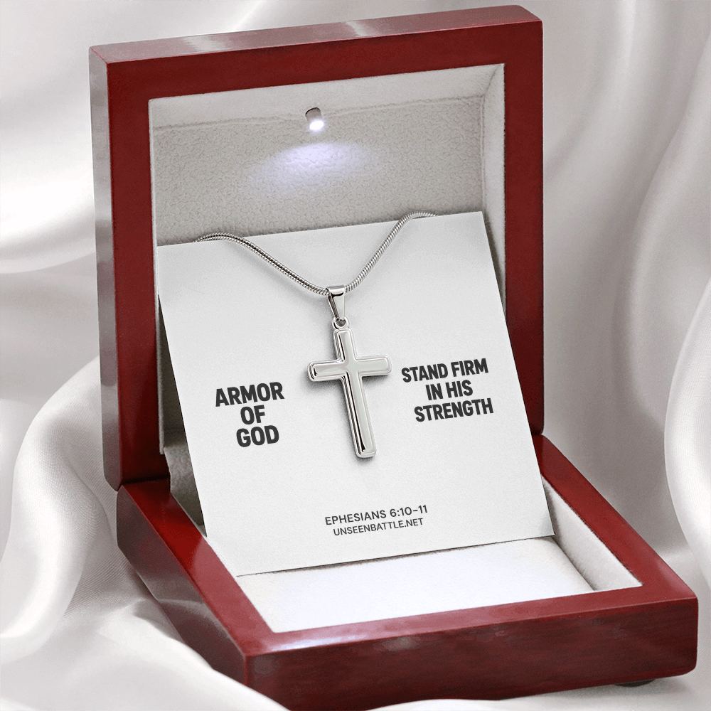 Armor of God cross necklace on snake chain, Ephesians 6:10-11