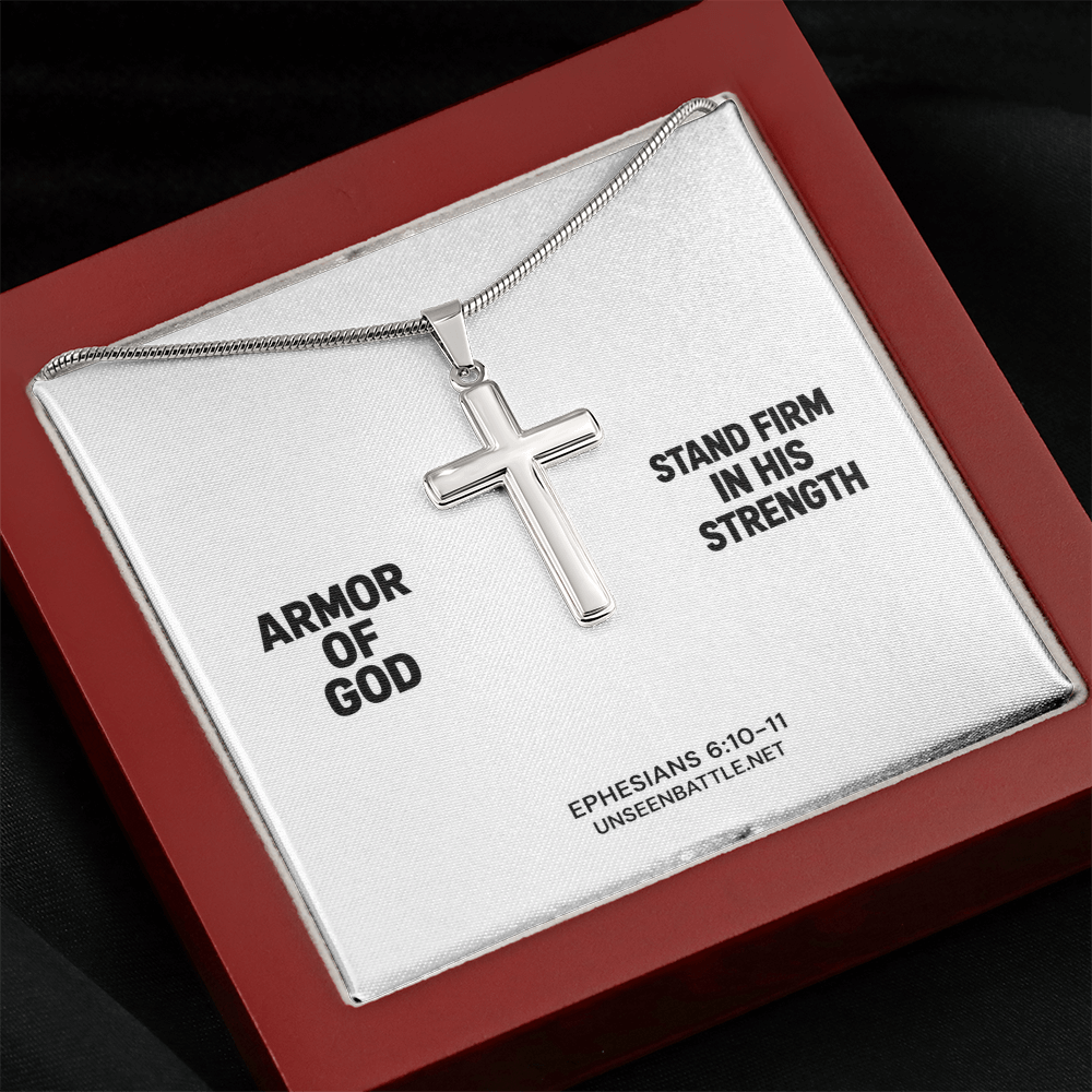 Armor of God cross necklace on snake chain, Ephesians 6:10-11