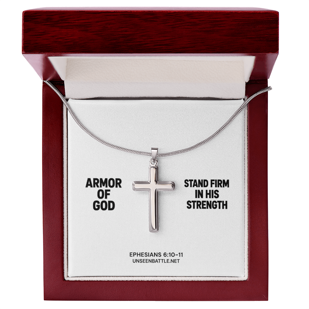 Armor of God cross necklace on snake chain, Ephesians 6:10-11