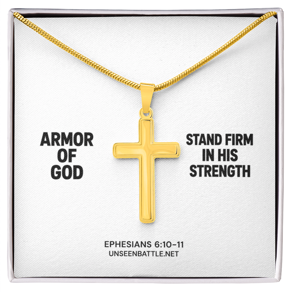 Armor of God cross necklace on snake chain, Ephesians 6:10-11