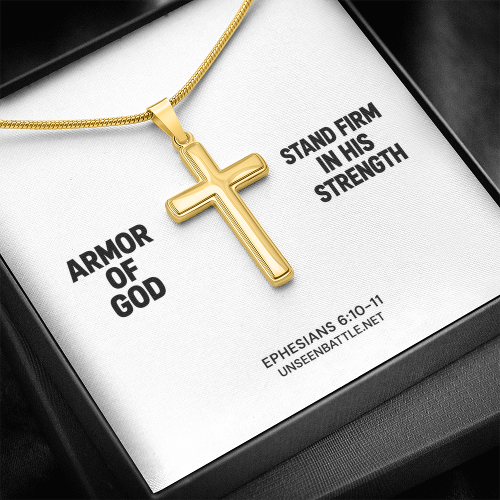 Armor of God cross necklace on snake chain, Ephesians 6:10-11