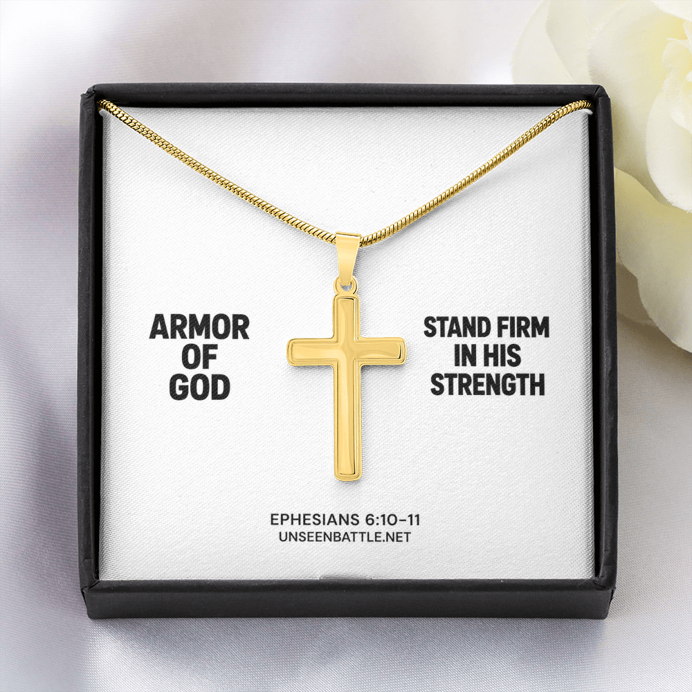Armor of God cross necklace on snake chain, Ephesians 6:10-11
