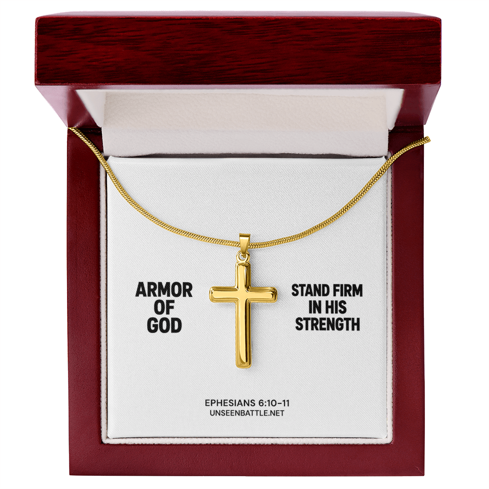 Armor of God cross necklace on snake chain, Ephesians 6:10-11