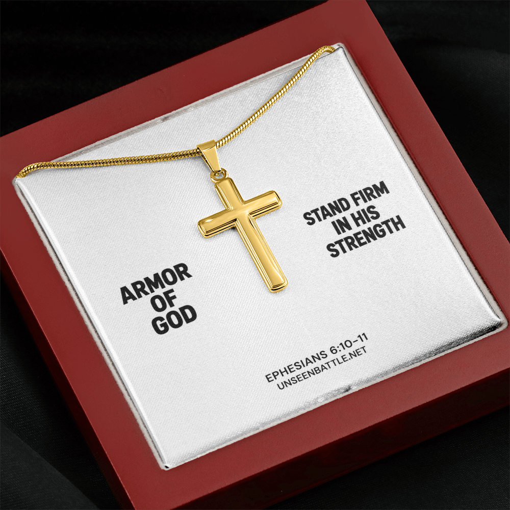 Armor of God cross necklace on snake chain, Ephesians 6:10-11