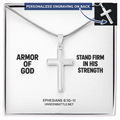 Personalized engraved Armor of God cross necklace on snake chain