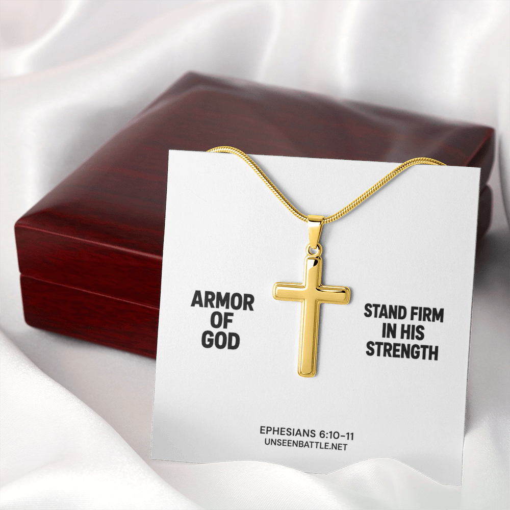 Personalized engraved Armor of God cross necklace on snake chain