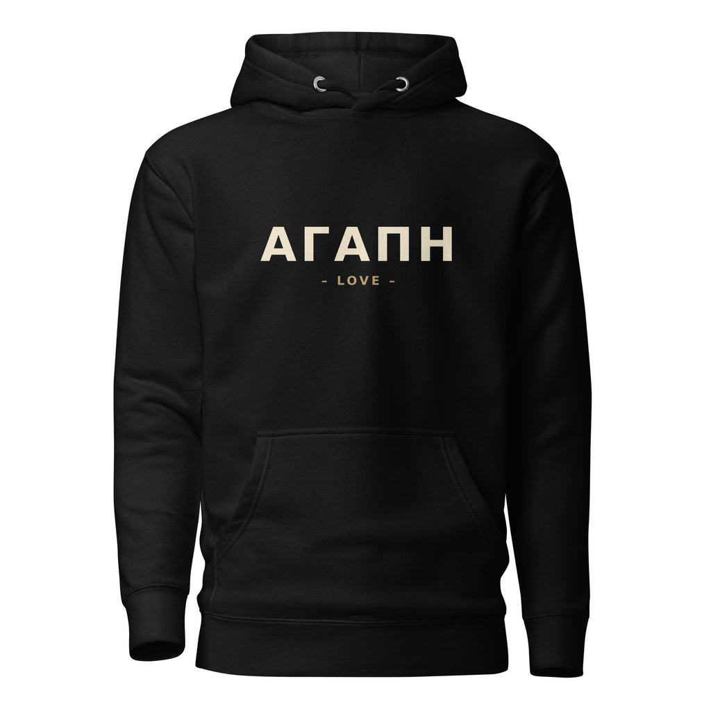AGAPE Greek word Bible study hoodie, black, front view