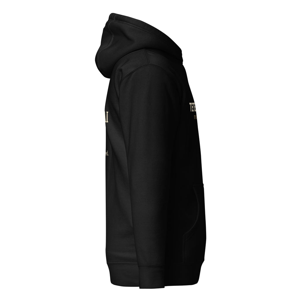 TETELESTAI It Is Finished Greek Bible study hoodie, John 19:30, black, right view