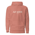 AGAPE Greek word Bible study hoodie, dusty rose, front view