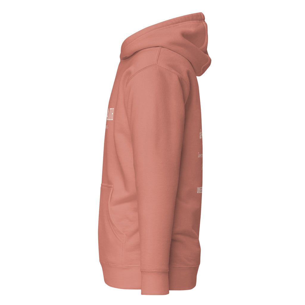 AGAPE Greek word Bible study hoodie, dusty rose, left view