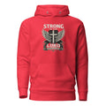 Strong in the Lord red Ephesians 6:10 Christian hoodie, front view