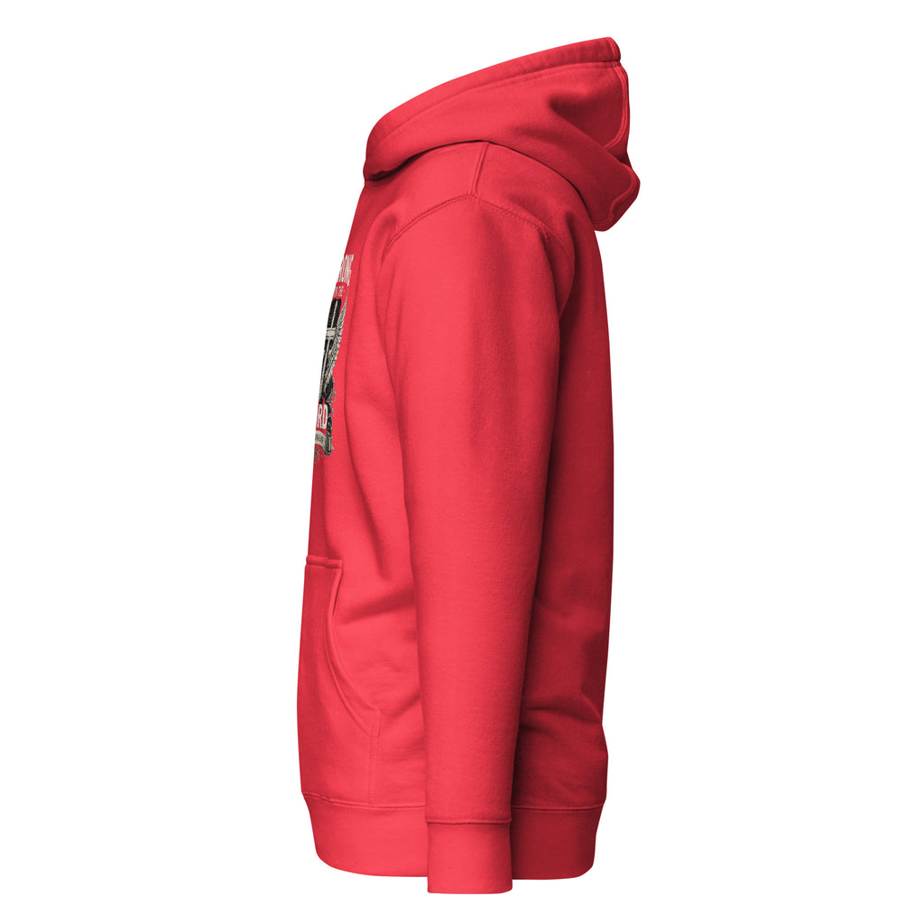 Strong in the Lord red Ephesians 6:10 Christian hoodie, left view